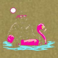 Bigfoot Pool Party Flamingo Funny Sasquatch Pink Float Garment-Dyed Women's Muscle Tee