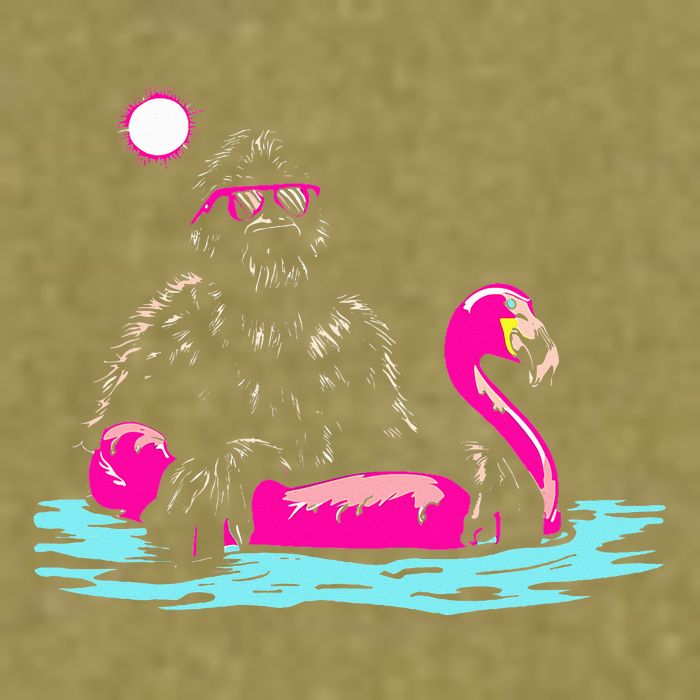 Bigfoot Pool Party Flamingo Funny Sasquatch Pink Float Garment-Dyed Women's Muscle Tee