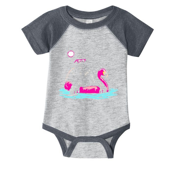 Bigfoot Pool Party Flamingo Funny Sasquatch Pink Float Infant Baby Jersey Bodysuit