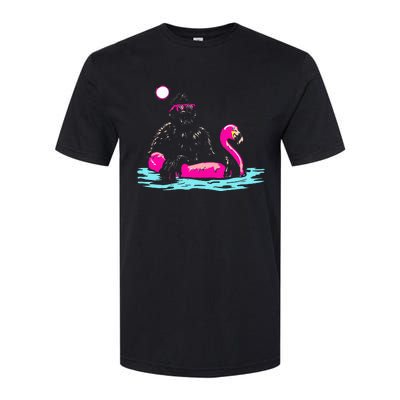 Bigfoot Pool Party Flamingo Funny Sasquatch Pink Float Softstyle® CVC T-Shirt