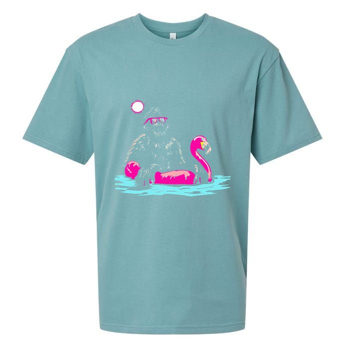 Bigfoot Pool Party Flamingo Funny Sasquatch Pink Float Sueded Cloud Jersey T-Shirt