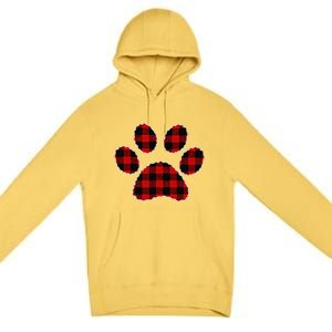 Buffalo Plaid Paw Print Dog Or Cat Lovers Christmas Premium Pullover Hoodie