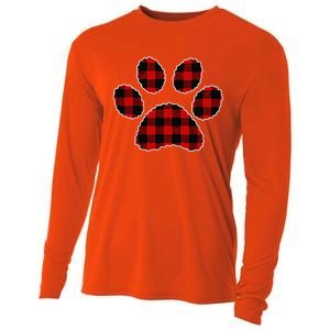 Buffalo Plaid Paw Print Dog Or Cat Lovers Christmas Cooling Performance Long Sleeve Crew