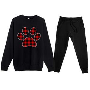 Buffalo Plaid Paw Print Dog Or Cat Lovers Christmas Premium Crewneck Sweatsuit Set