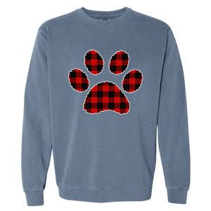 Buffalo Plaid Paw Print Dog Or Cat Lovers Christmas Garment-Dyed Sweatshirt