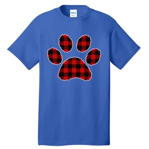 Buffalo Plaid Paw Print Dog Or Cat Lovers Christmas Tall T-Shirt