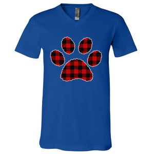 Buffalo Plaid Paw Print Dog Or Cat Lovers Christmas V-Neck T-Shirt