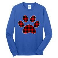 Buffalo Plaid Paw Print Dog Or Cat Lovers Christmas Tall Long Sleeve T-Shirt