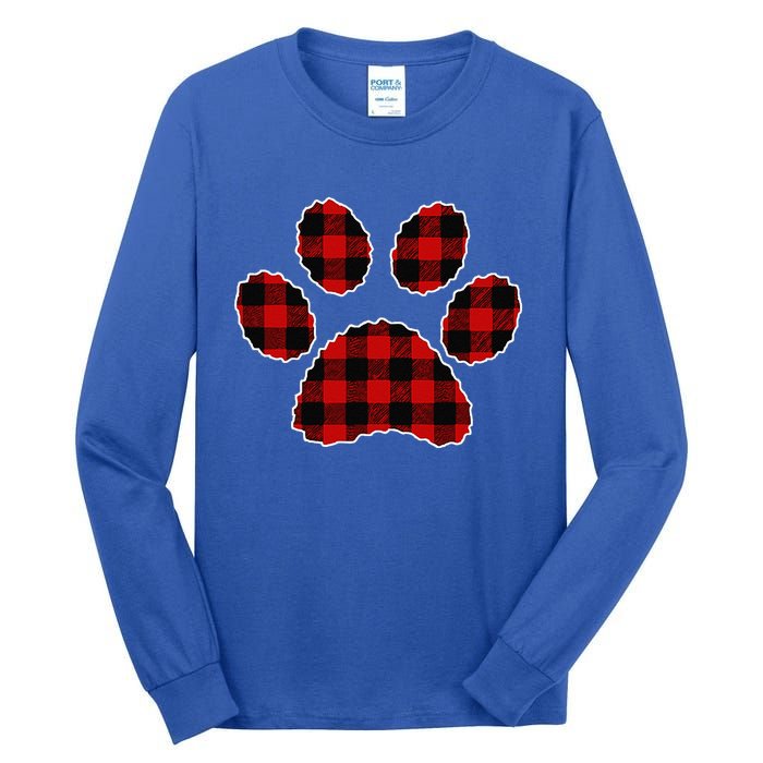 Buffalo Plaid Paw Print Dog Or Cat Lovers Christmas Tall Long Sleeve T-Shirt