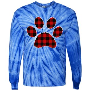 Buffalo Plaid Paw Print Dog Or Cat Lovers Christmas Tie-Dye Long Sleeve Shirt