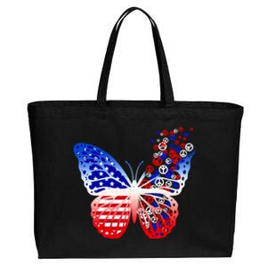 Butterfly Patriotic Peace Signs 4th Of July American Flag Gift Cotton Canvas Jumbo Tote