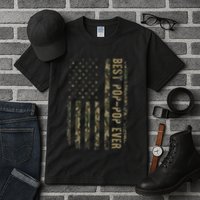 Best Pop Pop Ever Camouflage American Flag FatherS Day Tall T-Shirt