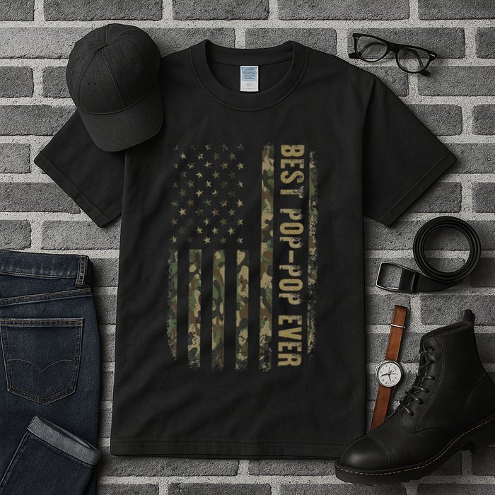 Best Pop Pop Ever Camouflage American Flag FatherS Day Tall T-Shirt