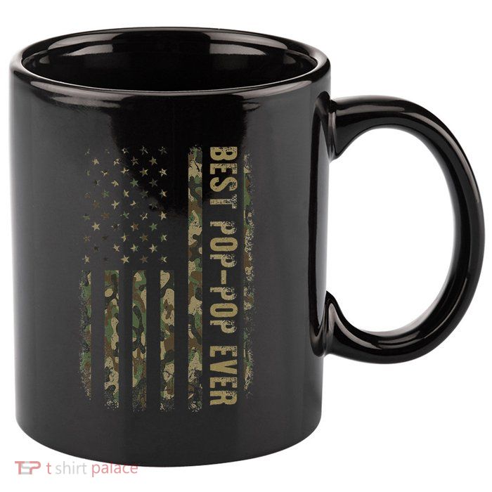 Best Pop Pop Ever Camouflage American Flag FatherS Day 11oz C Handle Ceramic Mug