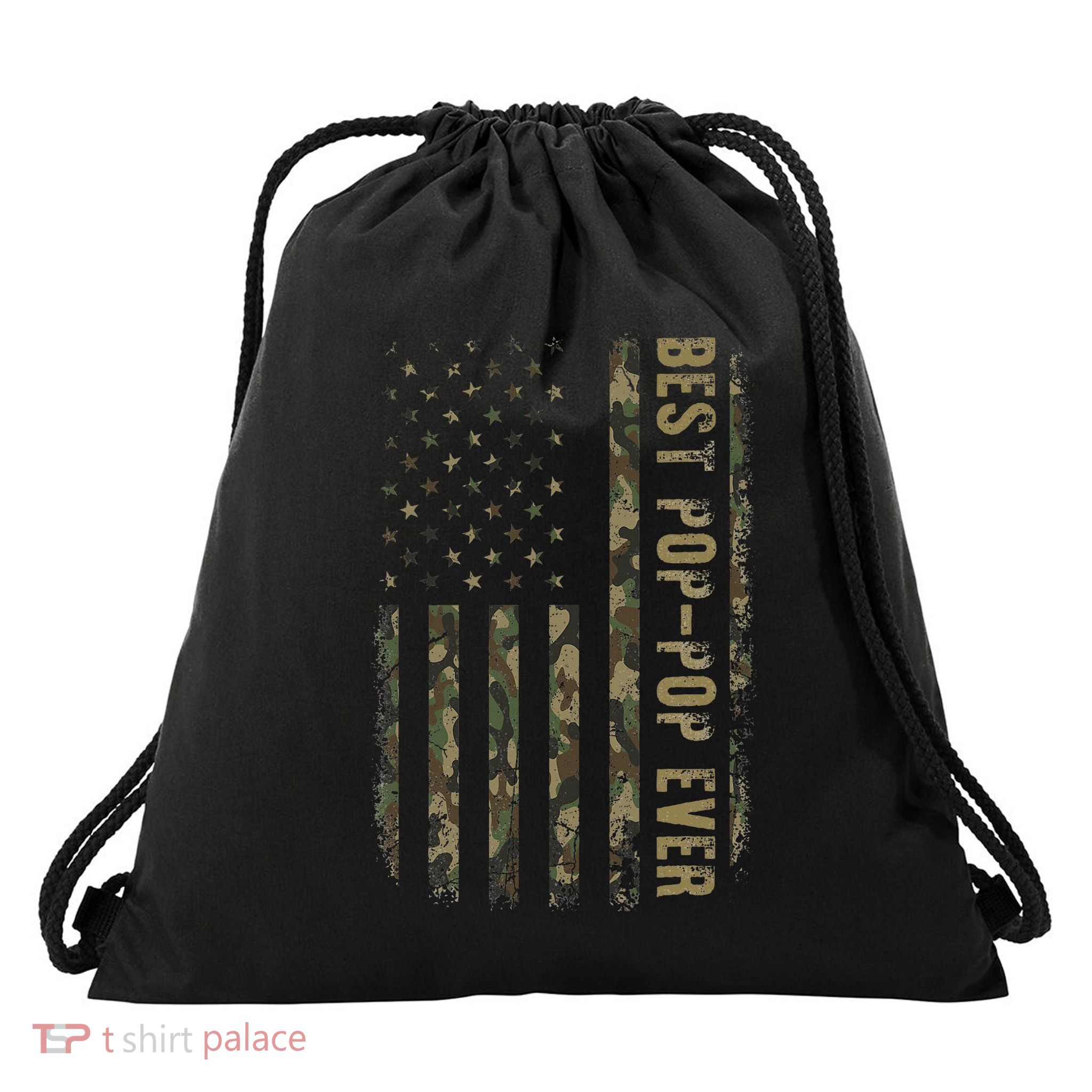 Best Pop Pop Ever Camouflage American Flag FatherS Day Drawstring Bag