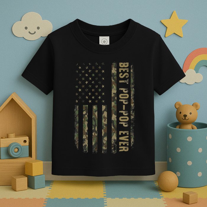 Best Pop Pop Ever Camouflage American Flag FatherS Day Toddler T-Shirt
