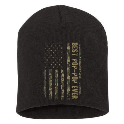 Best Pop Pop Ever Camouflage American Flag FatherS Day Short Acrylic Beanie