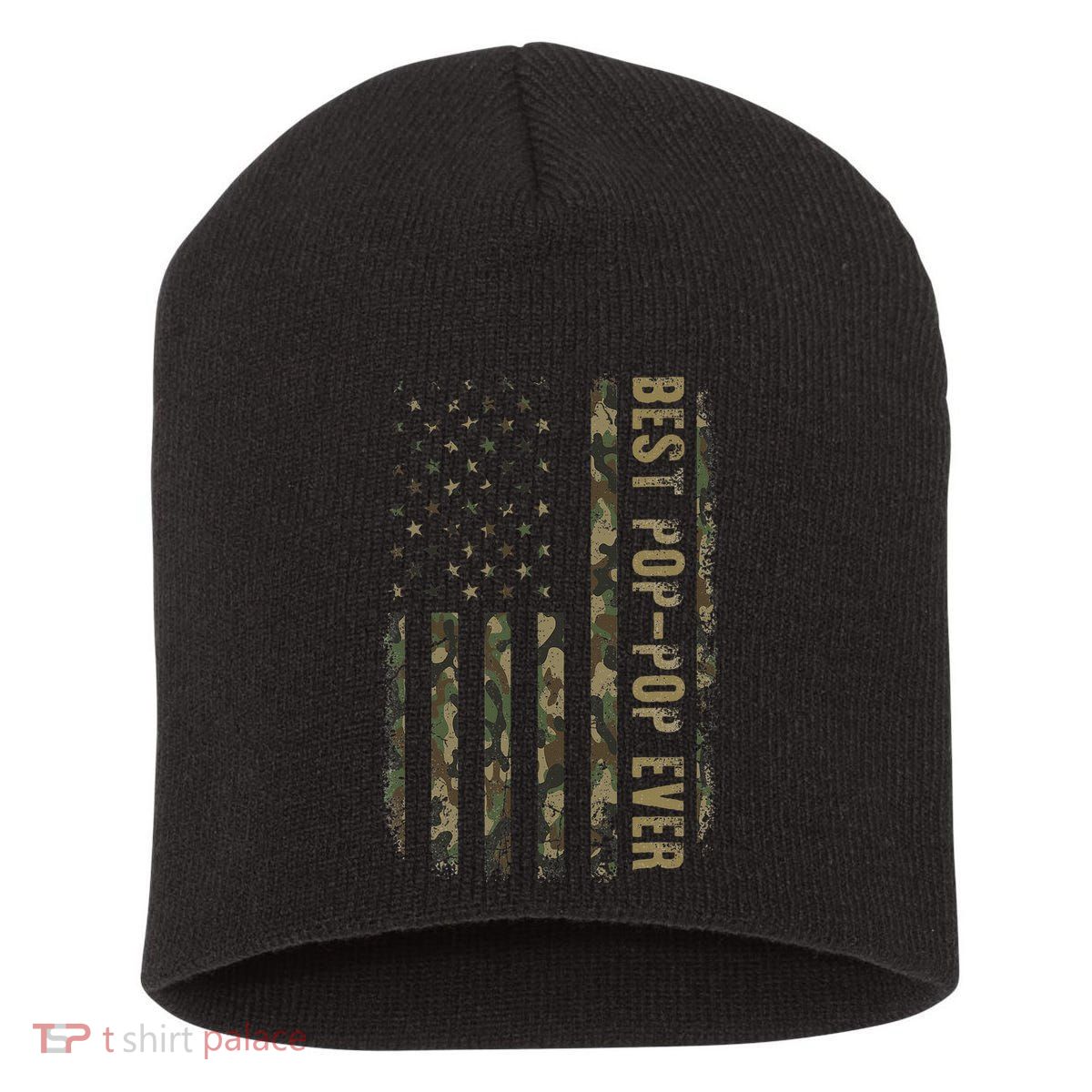 Best Pop Pop Ever Camouflage American Flag FatherS Day Short Acrylic Beanie