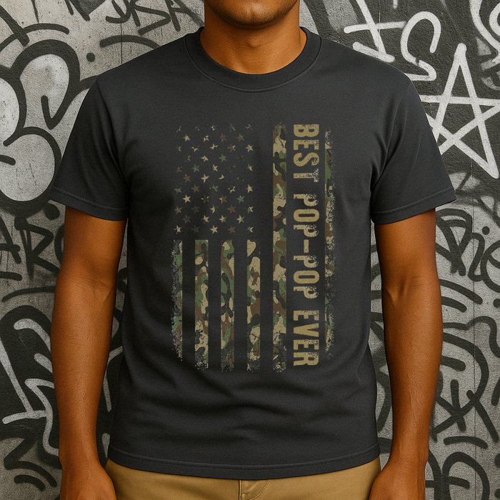 Best Pop Pop Ever Camouflage American Flag FatherS Day T-Shirt