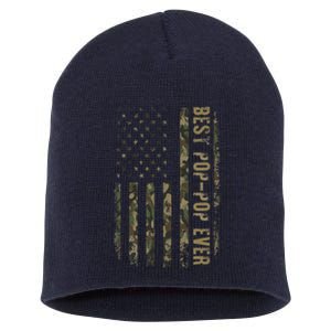 Best Pop Pop Ever Camouflage American Flag FatherS Day Short Acrylic Beanie