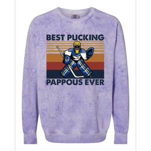 Best Pucking Pappous Ever Funny Hockey Grandpa Saying Gift Colorblast Crewneck Sweatshirt