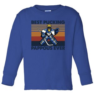 Best Pucking Pappous Ever Funny Hockey Grandpa Saying Gift Toddler Long Sleeve Shirt