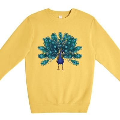 Blue Peacock Print Teal Feathers Bird Lover Men Women Gifts Premium Crewneck Sweatshirt