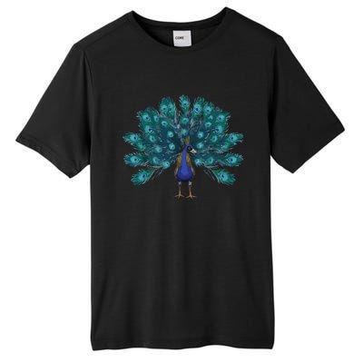 Blue Peacock Print Teal Feathers Bird Lover Men Women Gifts Tall Fusion ChromaSoft Performance T-Shirt