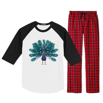 Blue Peacock Print Teal Feathers Bird Lover Men Women Gifts Raglan Sleeve Pajama Set