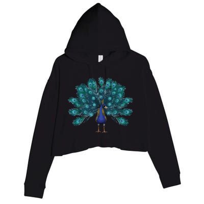 Blue Peacock Print Teal Feathers Bird Lover Men Women Gifts Crop Fleece Hoodie