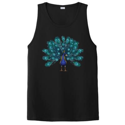 Blue Peacock Print Teal Feathers Bird Lover Men Women Gifts PosiCharge Competitor Tank