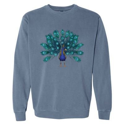 Blue Peacock Print Teal Feathers Bird Lover Men Women Gifts Garment-Dyed Sweatshirt