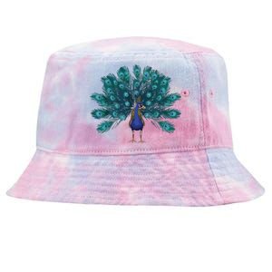 Blue Peacock Print Teal Feathers Bird Lover Men Women Gifts Tie-Dyed Bucket Hat