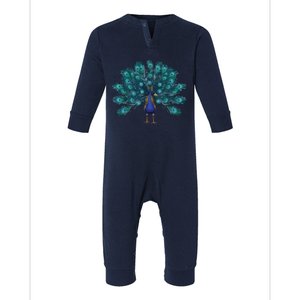 Blue Peacock Print Teal Feathers Bird Lover Men Women Gifts Infant Fleece One Piece