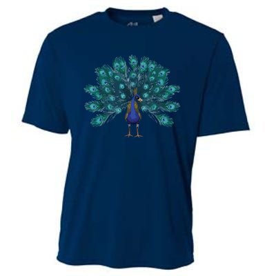 Blue Peacock Print Teal Feathers Bird Lover Men Women Gifts Cooling Performance Crew T-Shirt