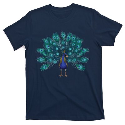 Blue Peacock Print Teal Feathers Bird Lover Men Women Gifts T-Shirt