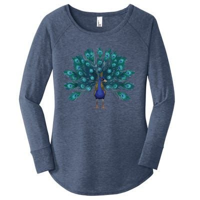 Blue Peacock Print Teal Feathers Bird Lover Men Women Gifts Women's Perfect Tri Tunic Long Sleeve Shirt