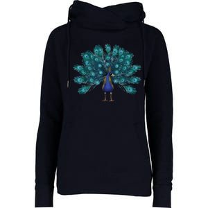 Blue Peacock Print Teal Feathers Bird Lover Men Women Gifts Womens Funnel Neck Pullover Hood