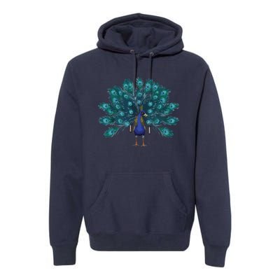 Blue Peacock Print Teal Feathers Bird Lover Men Women Gifts Premium Hoodie