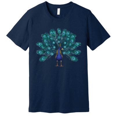 Blue Peacock Print Teal Feathers Bird Lover Men Women Gifts Premium T-Shirt