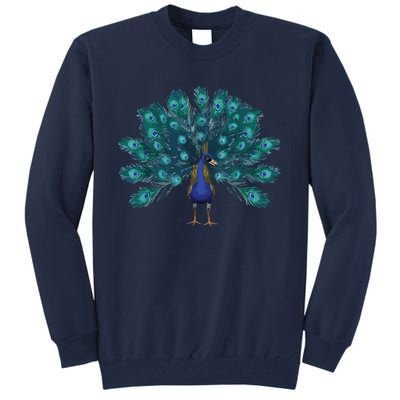 Blue Peacock Print Teal Feathers Bird Lover Men Women Gifts Tall Sweatshirt