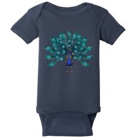 Blue Peacock Print Teal Feathers Bird Lover Men Women Gifts Baby Bodysuit