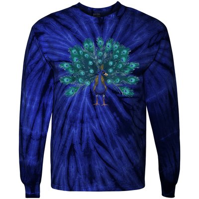 Blue Peacock Print Teal Feathers Bird Lover Men Women Gifts Tie-Dye Long Sleeve Shirt