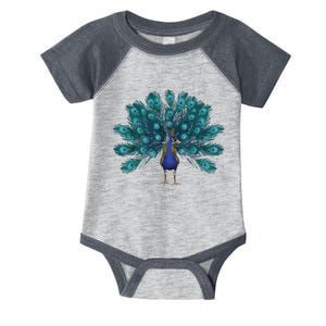 Blue Peacock Print Teal Feathers Bird Lover Men Women Gifts Infant Baby Jersey Bodysuit