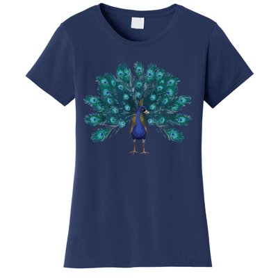 Blue Peacock Print Teal Feathers Bird Lover Men Women Gifts Women's T-Shirt