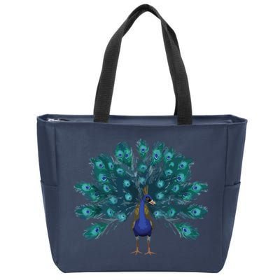 Blue Peacock Print Teal Feathers Bird Lover Men Women Gifts Zip Tote Bag