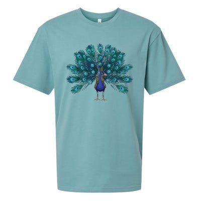 Blue Peacock Print Teal Feathers Bird Lover Men Women Gifts Sueded Cloud Jersey T-Shirt