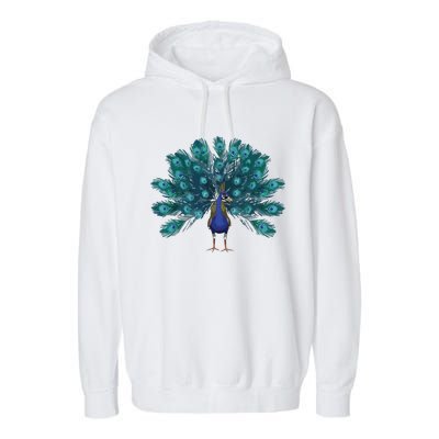 Blue Peacock Print Teal Feathers Bird Lover Men Women Gifts Garment-Dyed Fleece Hoodie