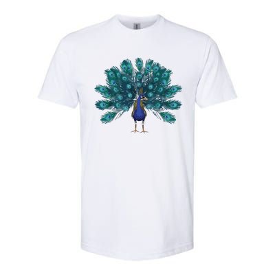 Blue Peacock Print Teal Feathers Bird Lover Men Women Gifts Softstyle CVC T-Shirt