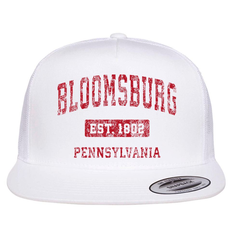 Bloomsburg Pennsylvania PA Vintage Sports Design Red Design Flat Bill Trucker Hat